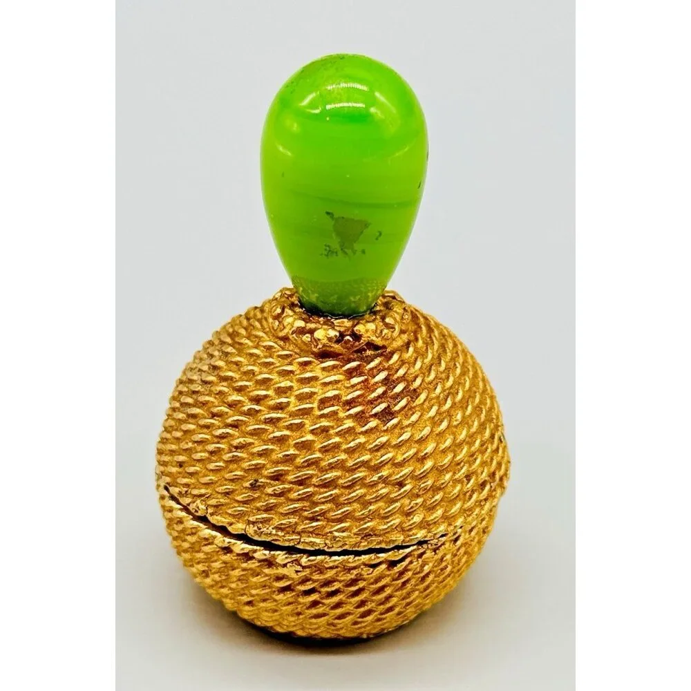 FLORENZA Jewelry Trinket Pill Box Insect Bug Bee‎ Enamel Hive Green Glass Top